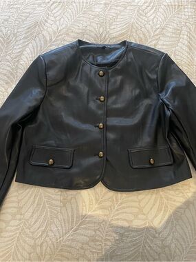 Women’s Black Faux Leather Button-Front Jacket by UNKNOWN